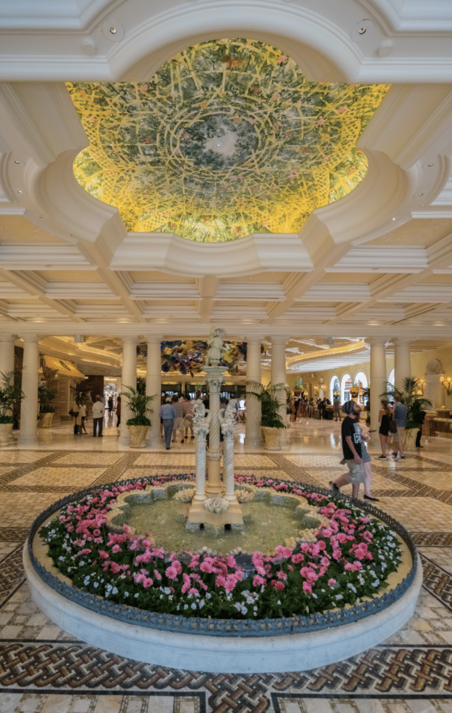The Bellagio lobby, with its glass ceiling installation and conservatory garden.