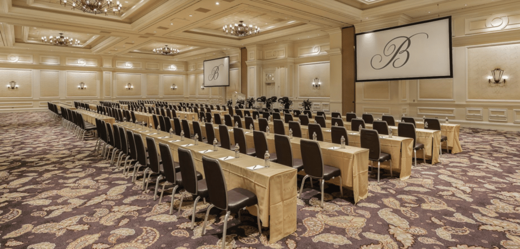 A Bellagio conference room set for a course session